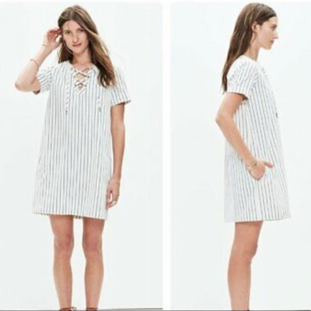 Madewell Lace Up Stripe Dress Size Small